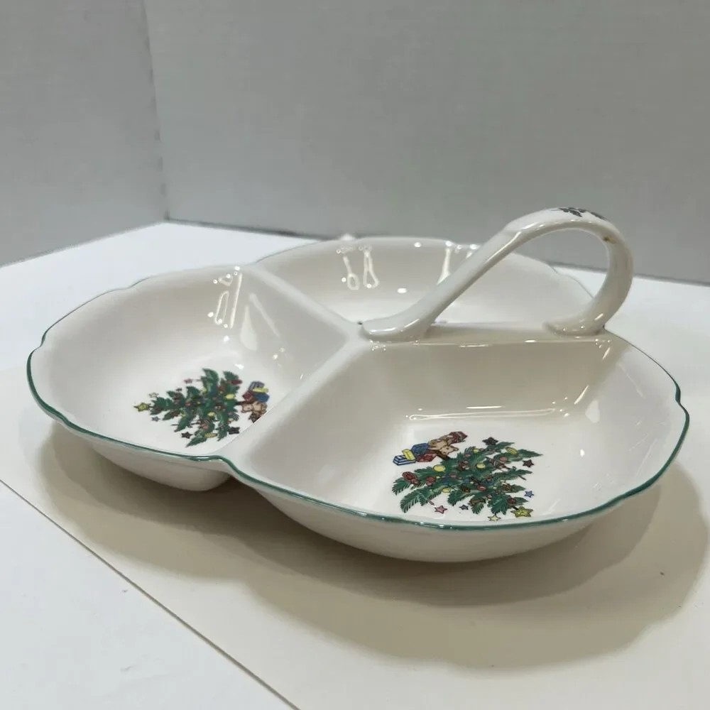 Nikko Christmastime Three Section Serving Tray Dish w/box EUC Happy Holidays